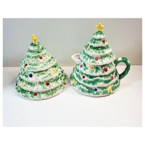 Vintage Christmas Tree Shaped Creamer and Sugar Bowl by Sigma Tastesetter 1983